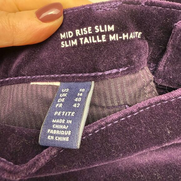 Lands End Velour Pants Womens 10 Purple Mid Rise Slim Preppy Mid-Rise Stretch - Picture 5 of 10